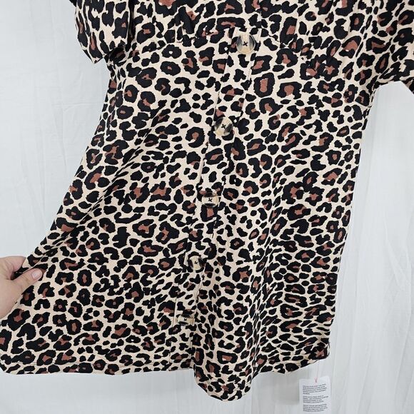 ASOS DESIGN Flutter Sleeve Mini Tea Dress with Buttons in Leopard PrintNWT 10 - Picture 4 of 8